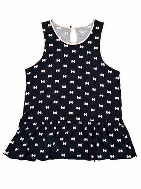 KATE SPADE Peplum Pajama Top Black with Pink Bow Pattern
